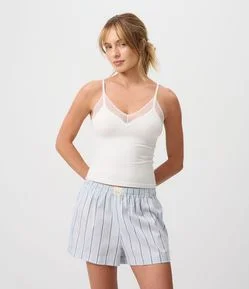 Short de Pijama em Tricoline com Estampa Listrada