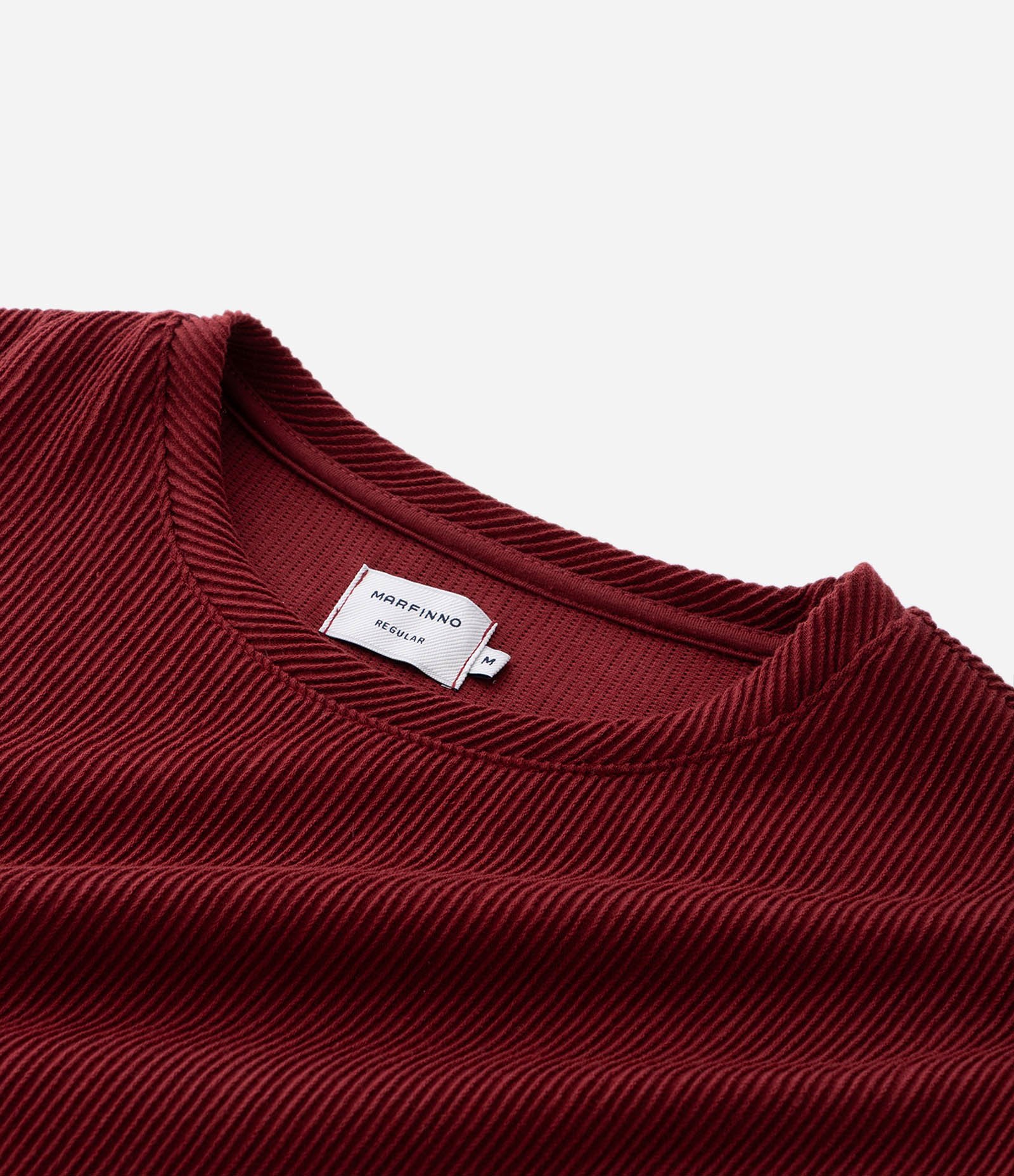 Camiseta Regular em Algodão Texturizado Vermelho Escuro 8