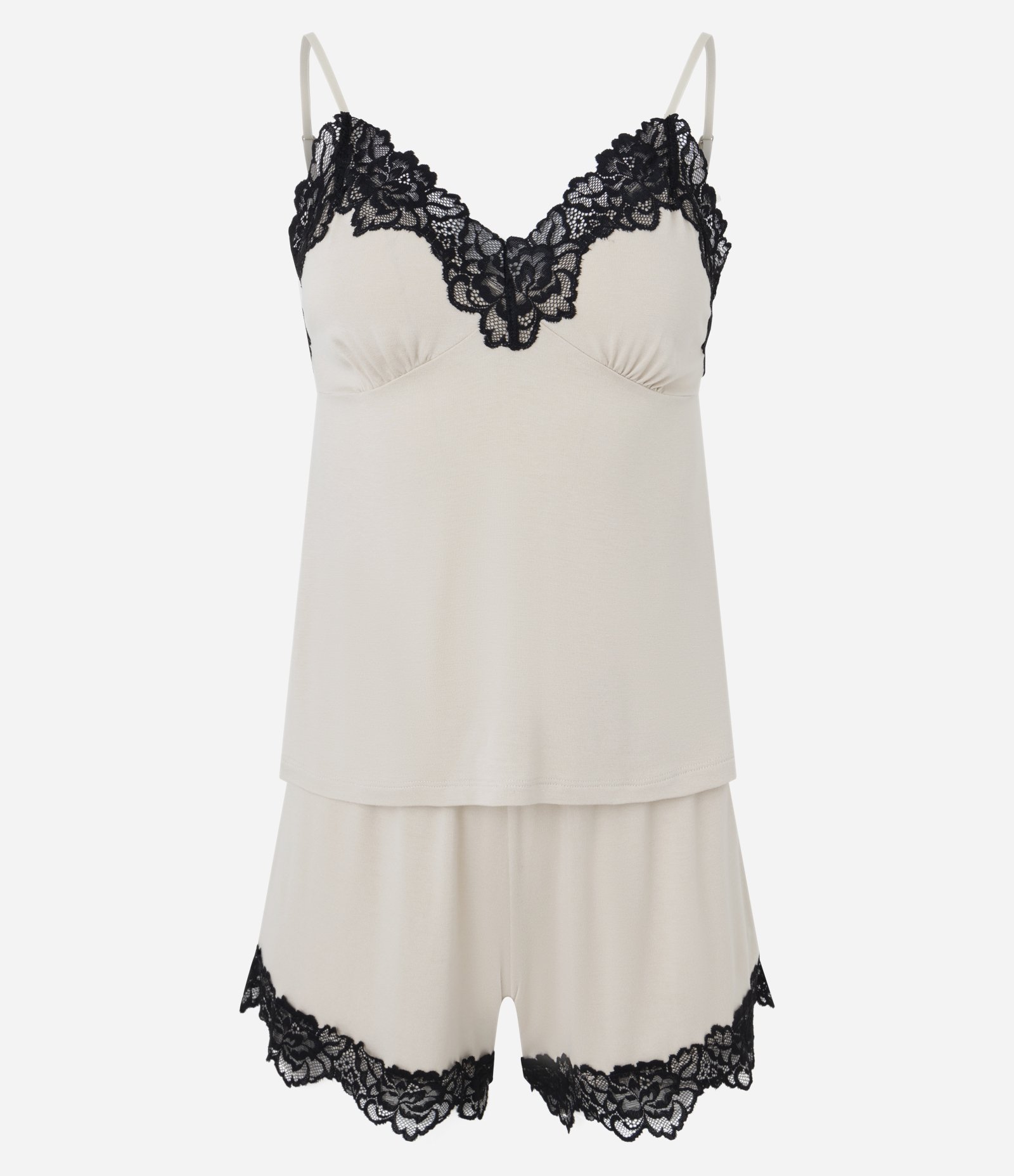 Pijama Curto em Viscolycra com Renda Floral Off White 1
