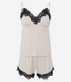 Pijama Curto em Viscolycra com Renda Floral