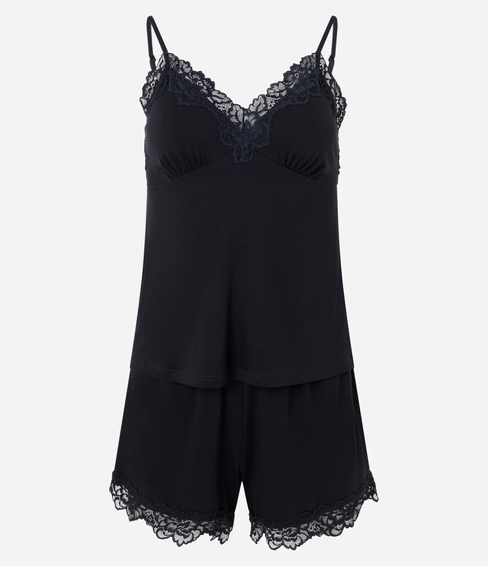 Pijama Curto em Viscolycra com Renda Floral Preto 1