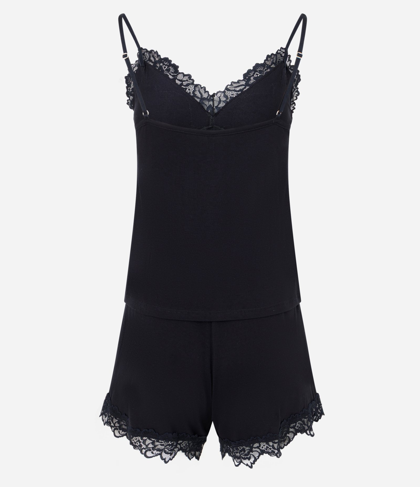 Pijama Curto em Viscolycra com Renda Floral Preto 3
