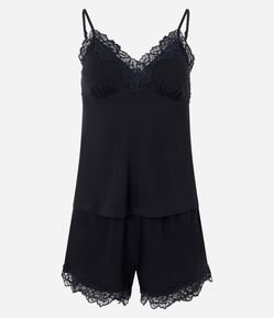 Pijama Curto em Viscolycra com Renda Floral