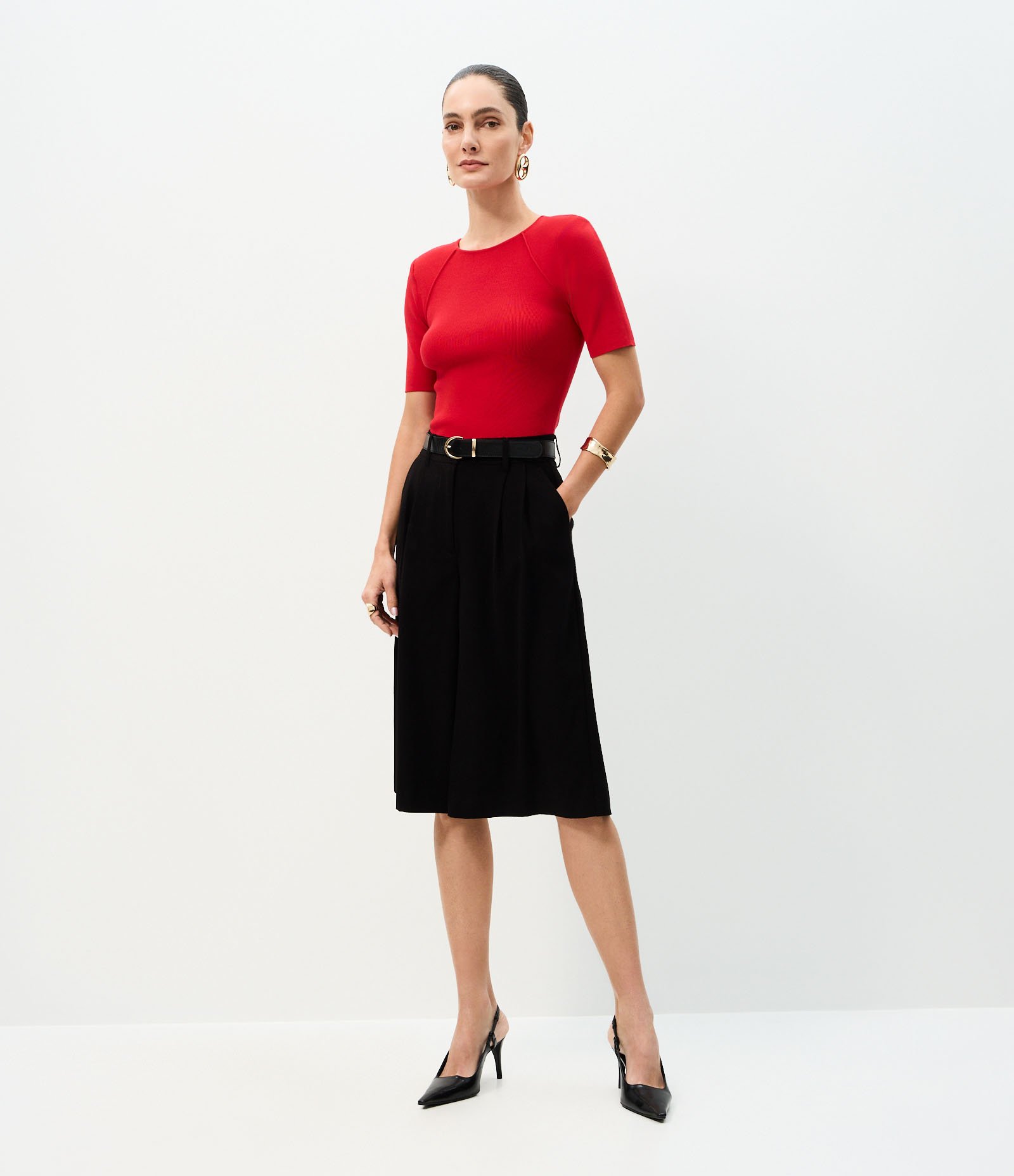 Blusa Regular em Tricô com Ombreirinha Ajustada Vermelho 2