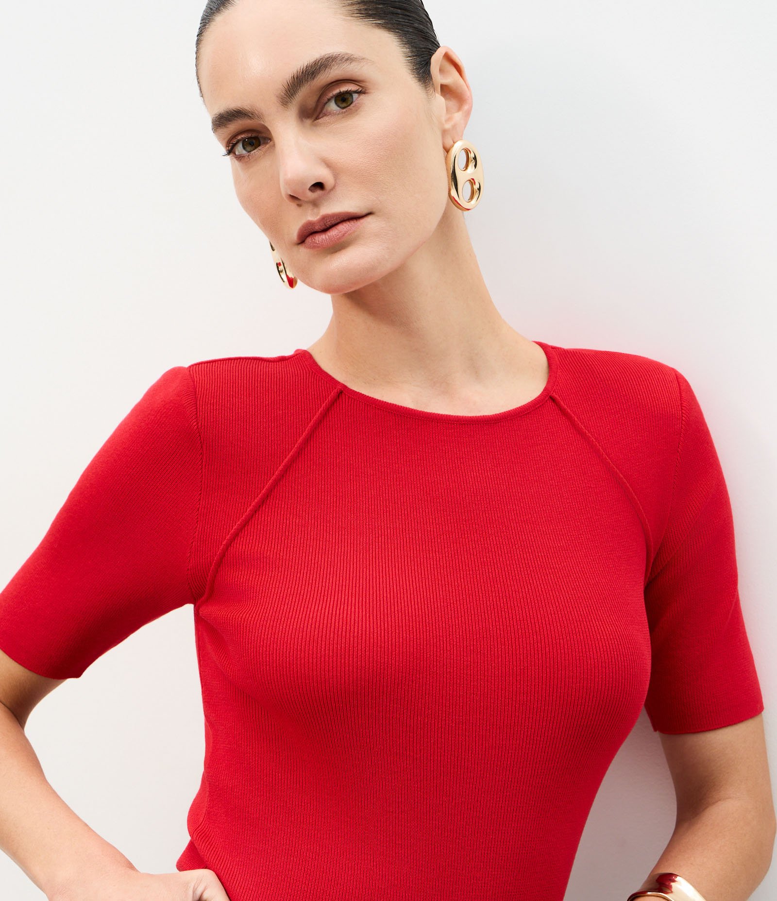 Blusa Regular em Tricô com Ombreirinha Ajustada Vermelho 3