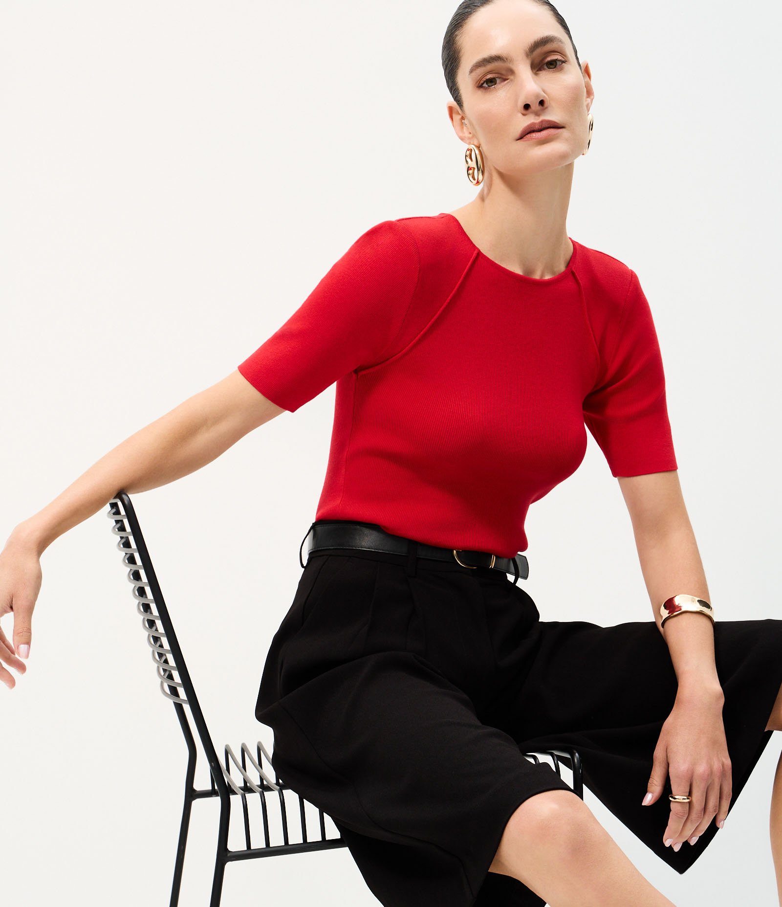 Blusa Regular em Tricô com Ombreirinha Ajustada Vermelho 6