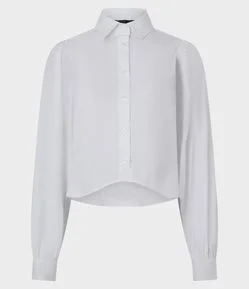 Camisa em Tricoline com Manga Bufante