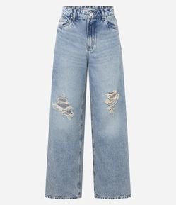 Calça Loose em Jeans com Cintura Baixa e Lavagem Estonada