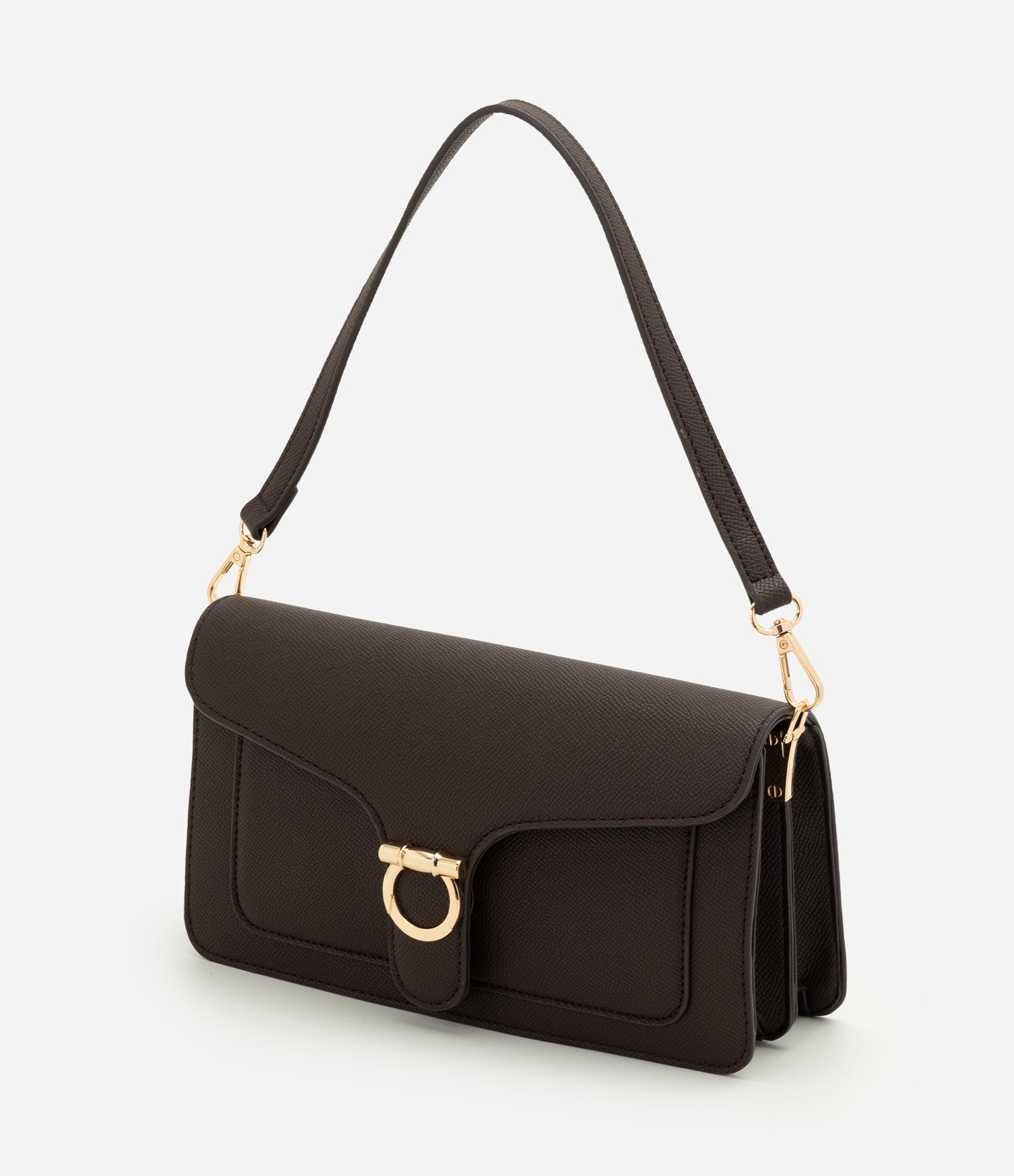 Bolsa Shoulder Média em PU com Aba Frontal Marrom 4