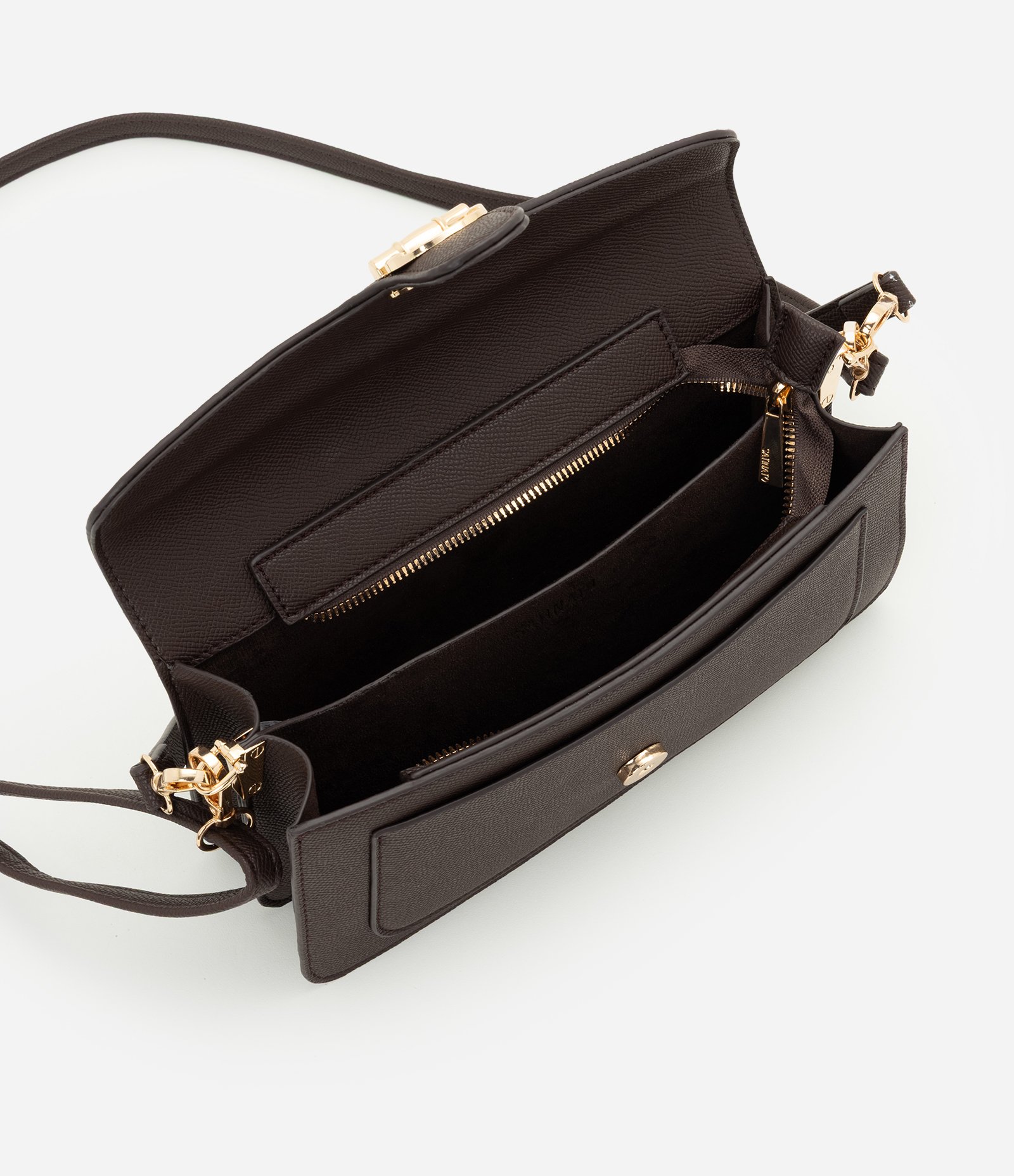 Bolsa Shoulder Média em PU com Aba Frontal Marrom 7