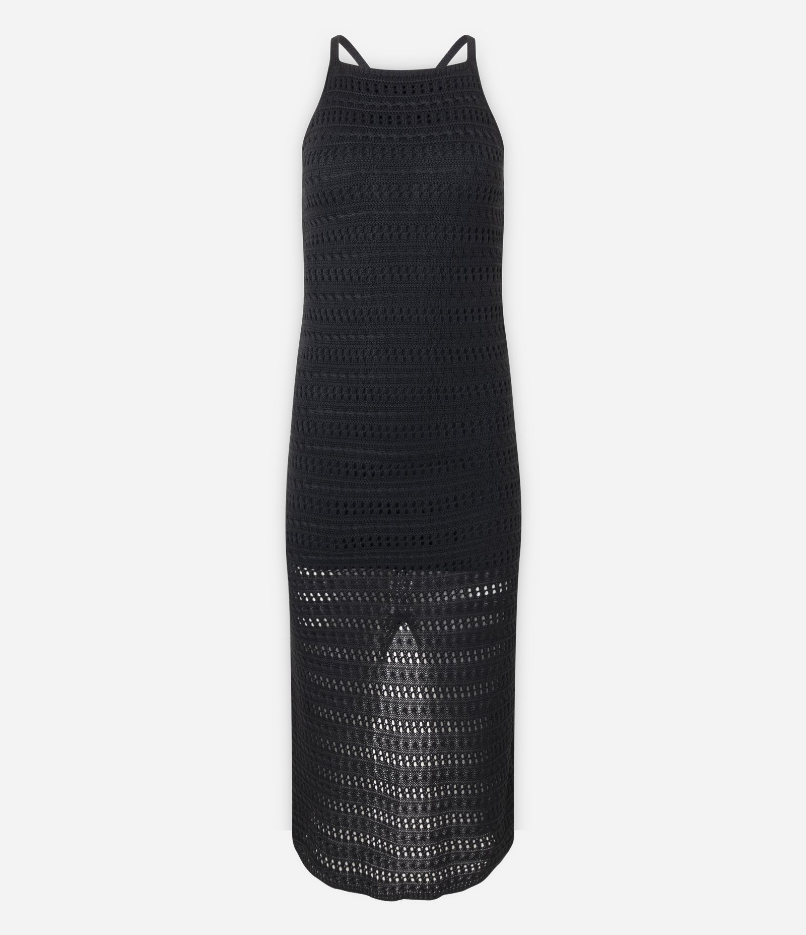 Vestido Long Midi em Tricô com Alças Cruzadas nas Costas Preto 5