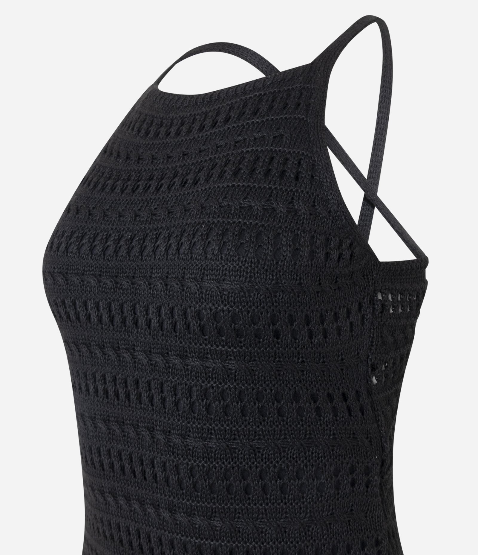 Vestido Long Midi em Tricô com Alças Cruzadas nas Costas Preto 6