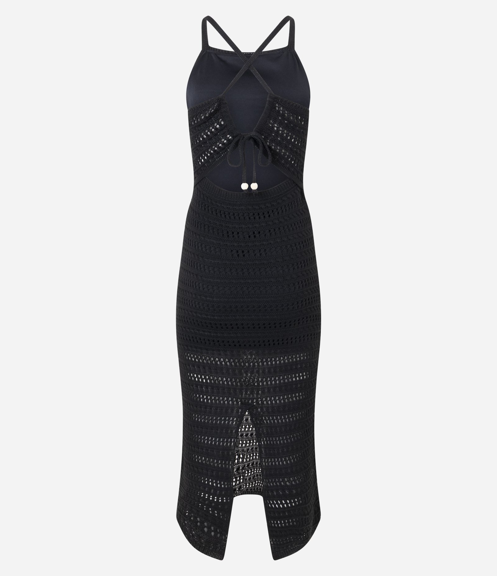 Vestido Long Midi em Tricô com Alças Cruzadas nas Costas Preto 7
