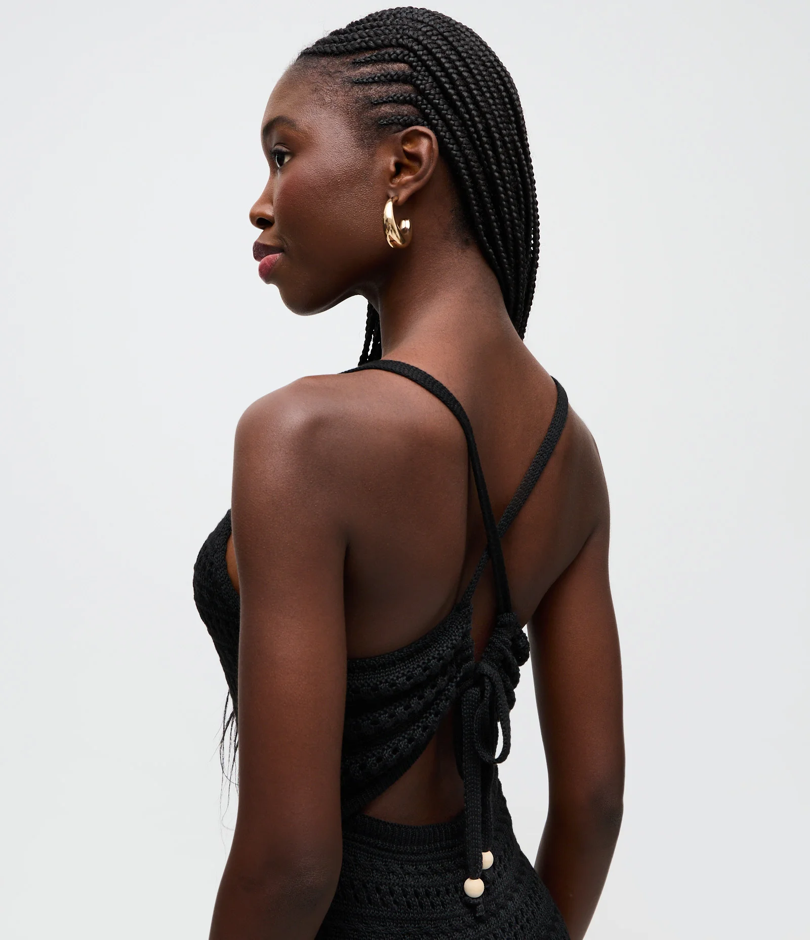 Vestido Long Midi em Tricô com Alças Cruzadas nas Costas Preto 2