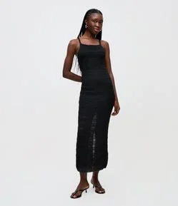 Vestido Long Midi em Tricô com Alças Cruzadas nas Costas