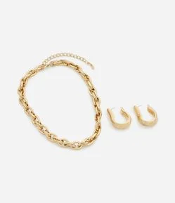 Conjunto de Colar e Brinco Argola Orgânico em Metal