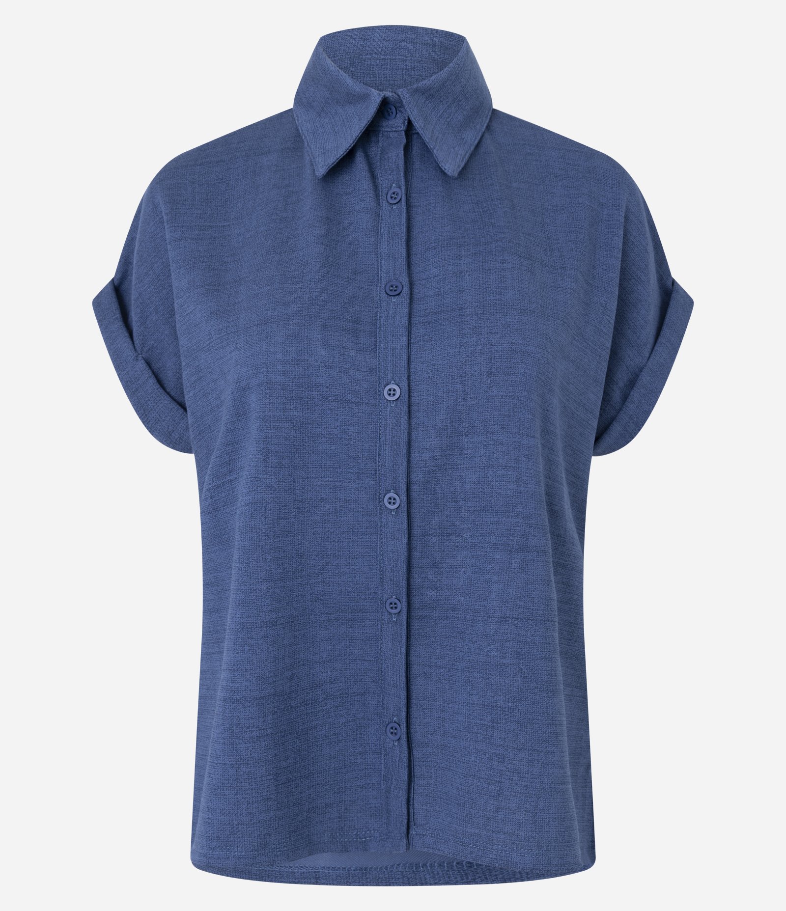 Blusa em Viscose com Gola Lapela e Mangas Dobradas Azul 5