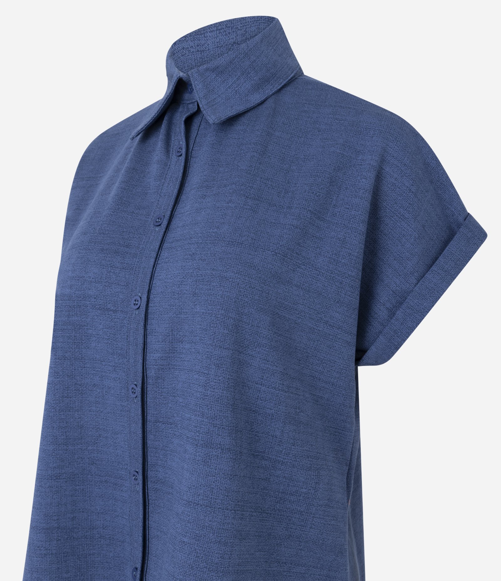 Blusa em Viscose com Gola Lapela e Mangas Dobradas Azul 6