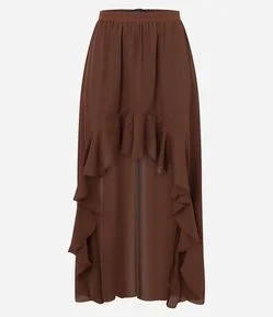 Saia Longa em Crepe com Babados e Barra Mullet