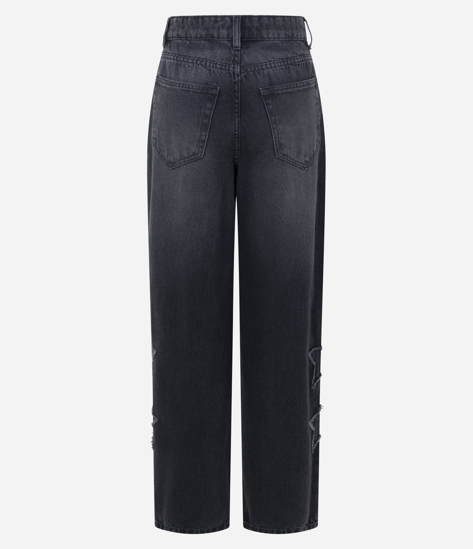 Calça Baggy em Jeans com Recortes de Estrelas e Cintura Média Preto 7
