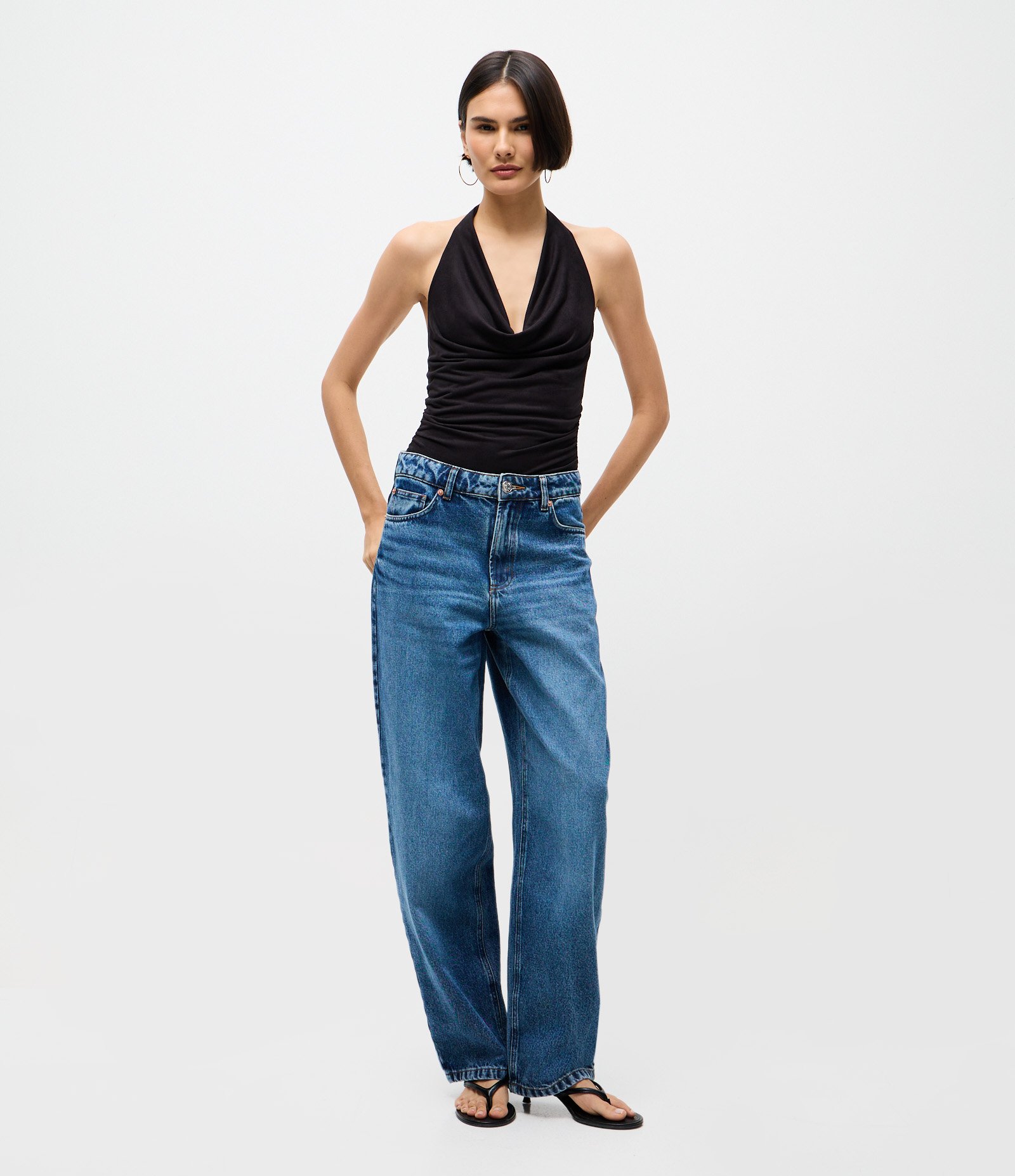 Calça Jeans Baggy com Cintura Média Azul 1