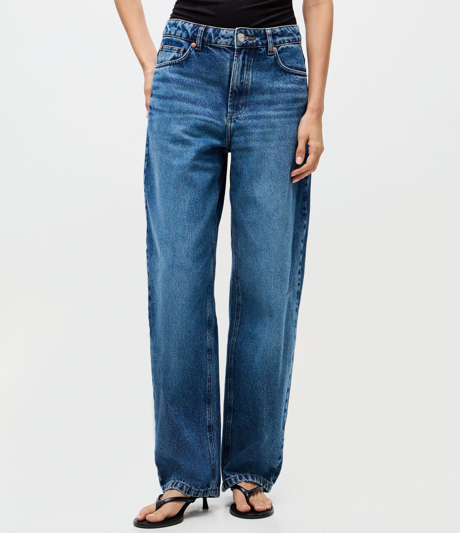 Calça Jeans Baggy com Cintura Média Azul 2