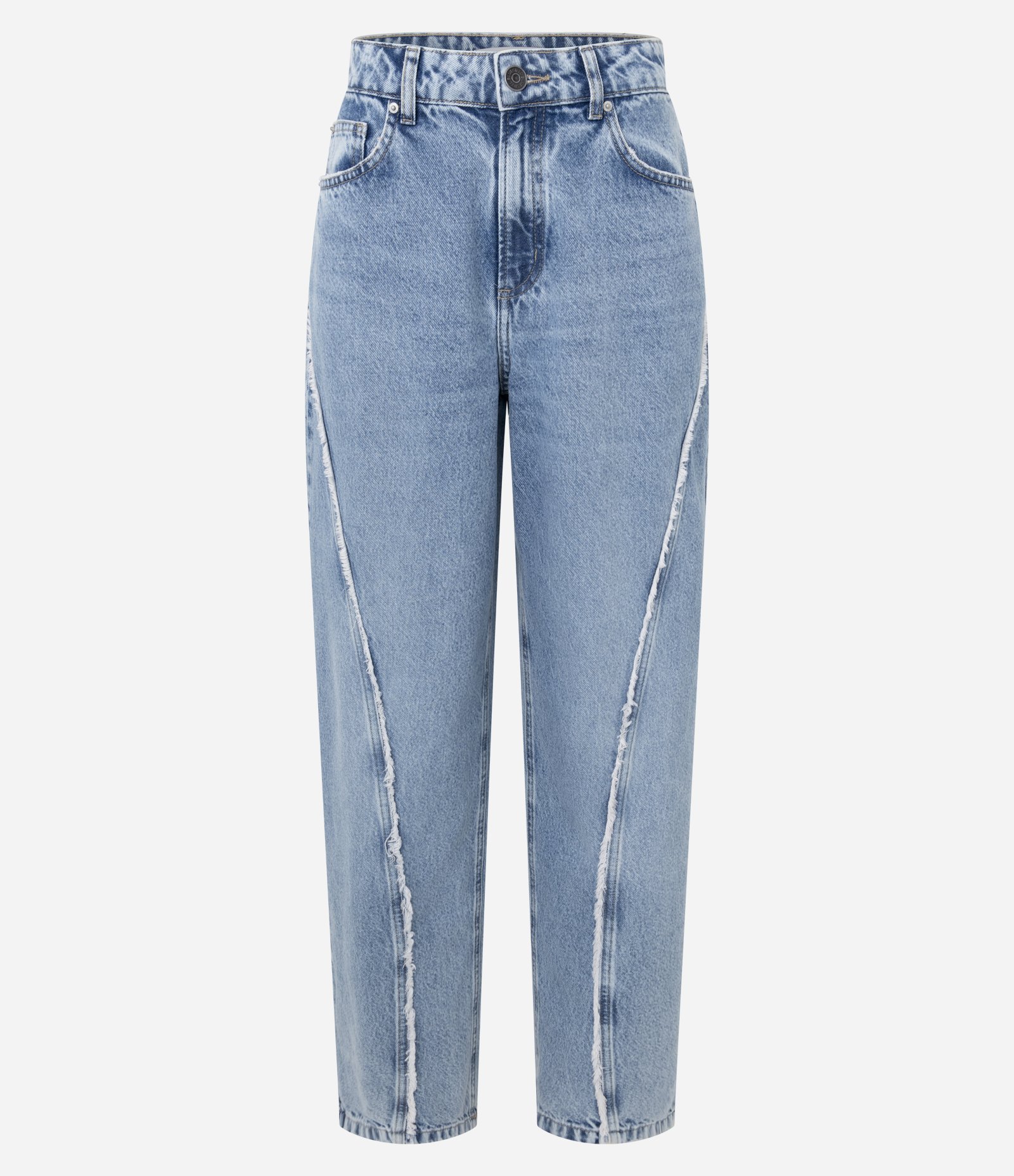 Calça Baggy em Jeans com Bordado Desfiado e Cintura Média Azul Claro 5