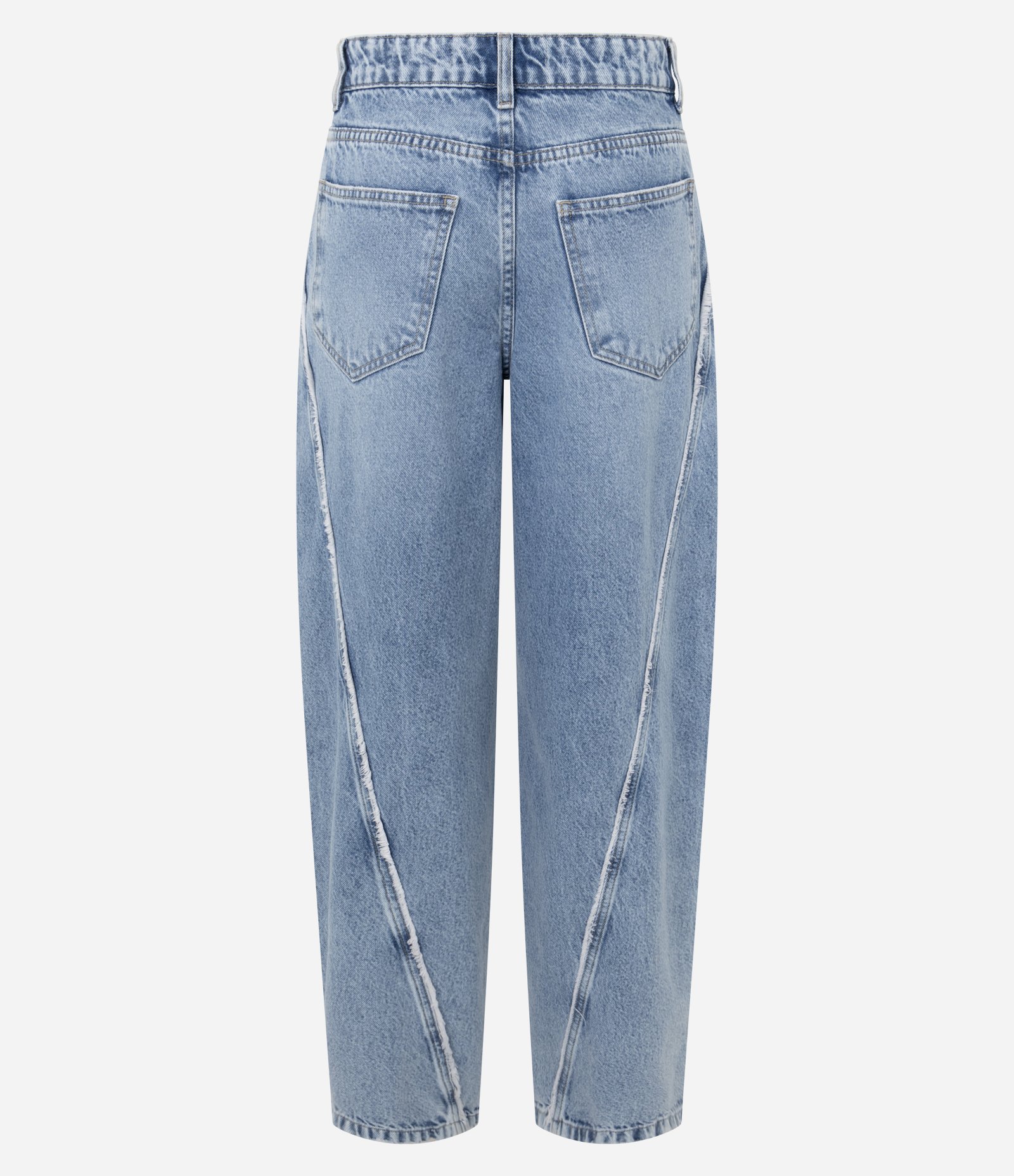 Calça Baggy em Jeans com Bordado Desfiado e Cintura Média Azul Claro 7