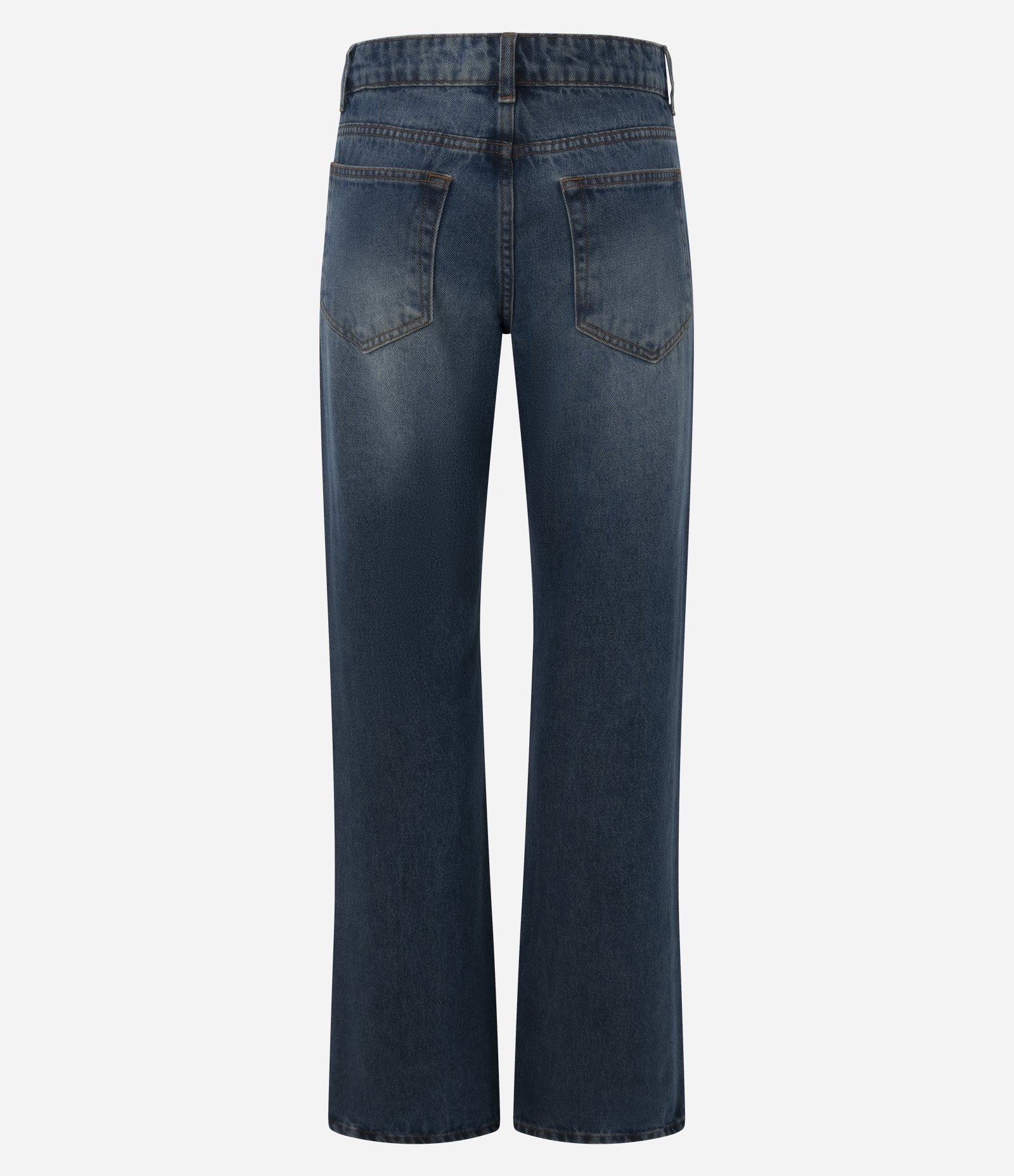 Calça Bootcut em Jeans com Cintura Baixa e Tachas nos Bolsos Azul Escuro 3