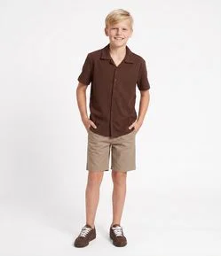 Camisa Infantil Manga Curta Texturizada – Tam 5 a 14 Anos