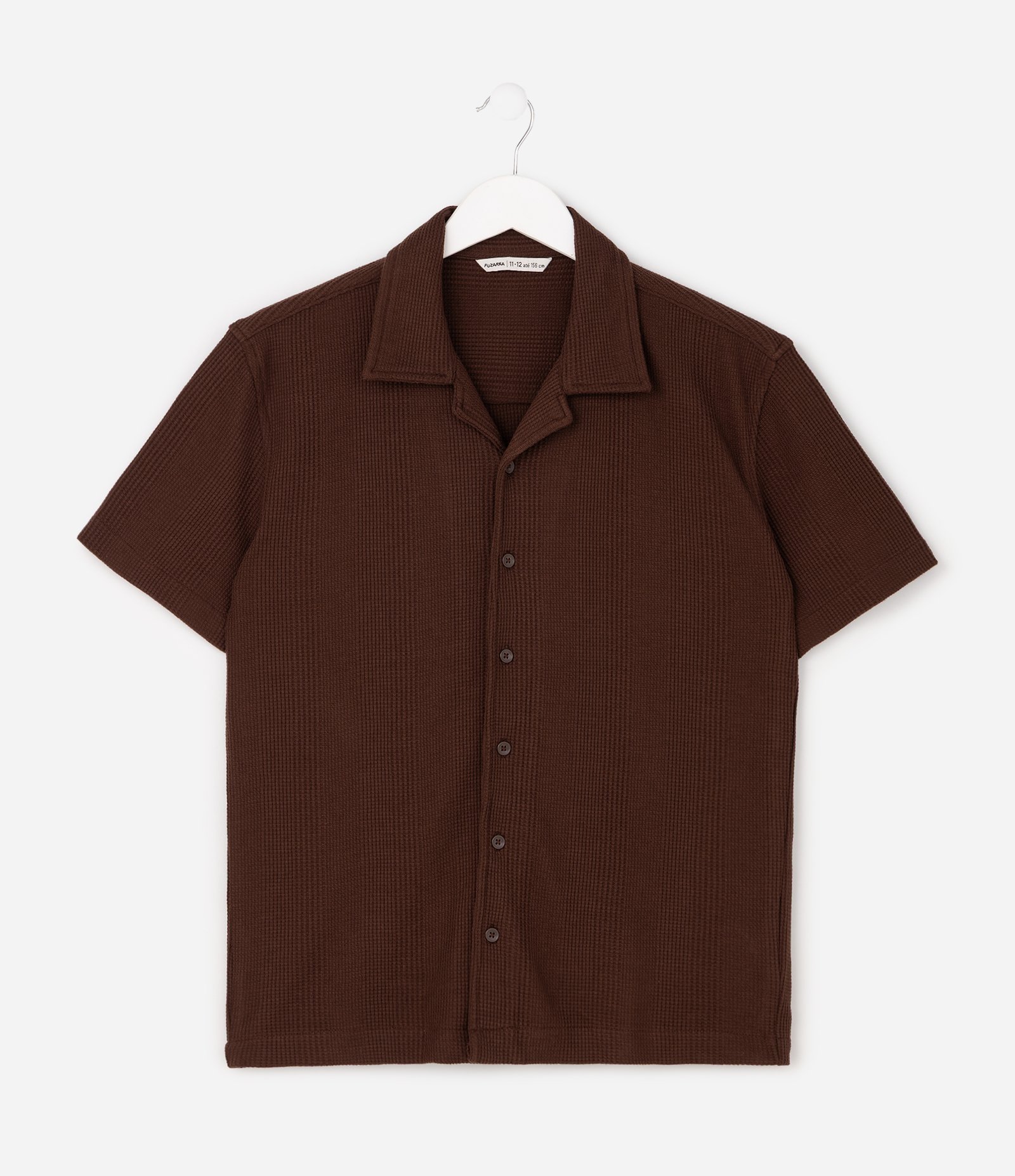 Camisa Infantil Manga Curta Texturizada – Tam 5 a 14 Anos Marrom Escuro 1