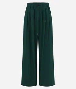 Calça Wide Leg em Tricoline com Amarração no Cós