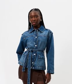 Jaqueta Parka em Jeans com Cinto Ajustável