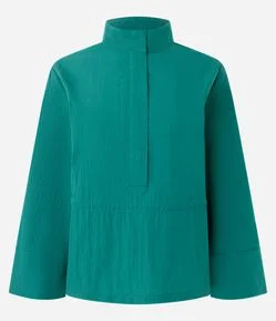 Blusa Estilo Parka em Tricoline com Mangas Longas