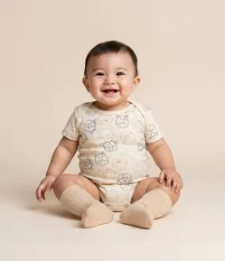 Body Bebê em Cotton com Estampa Animais e Cabeções – Tam 0 a 18 Meses