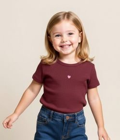 Camiseta Infantil em Ribana com Bordado Coração – Tam 1 a 6 Anos