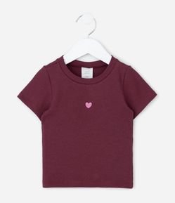 Camiseta Infantil em Ribana com Bordado Coração – Tam 1 a 6 Anos