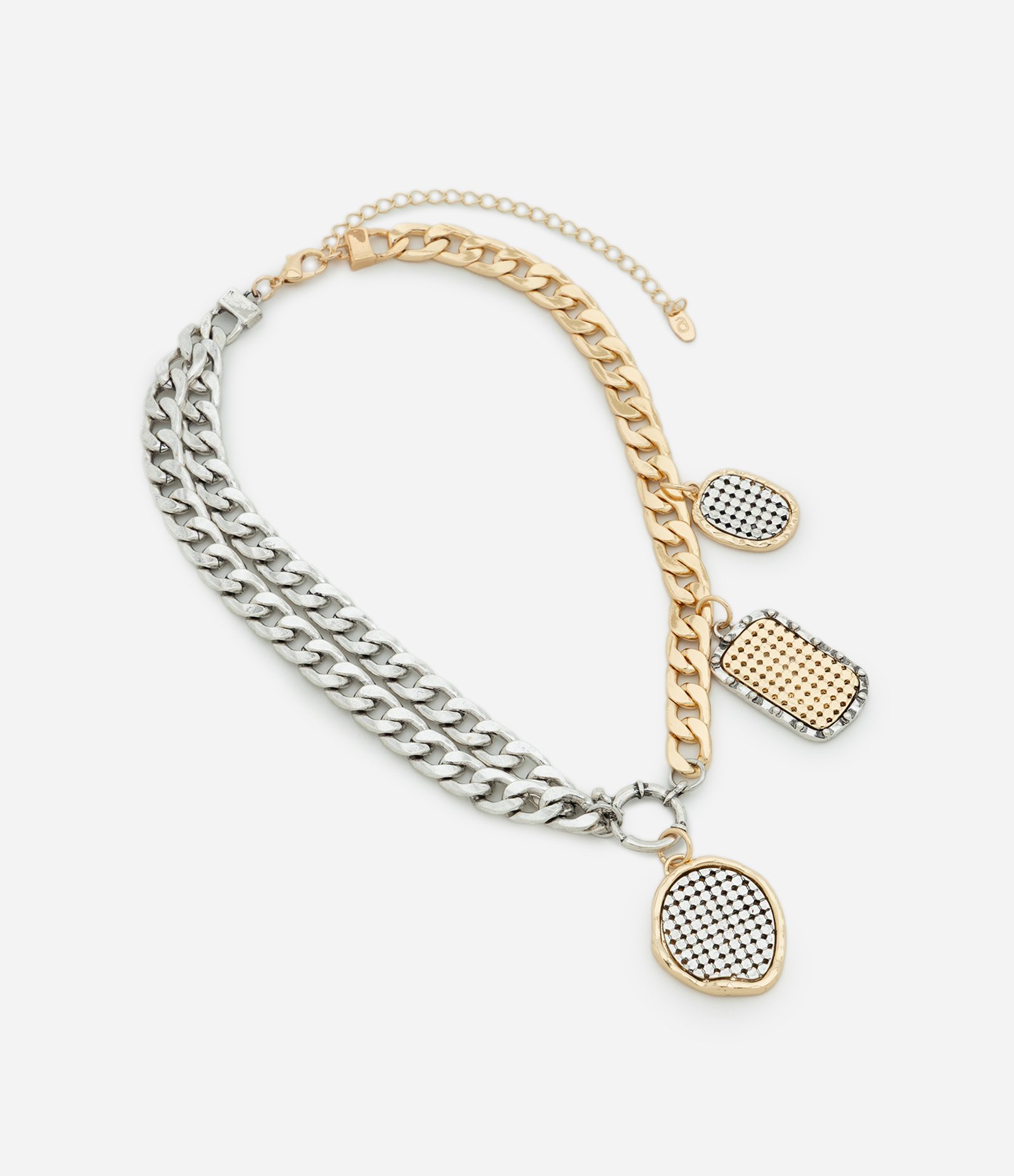 Colar Curto com Corrente Assimétrica e Pingentes de Medalha Multicores 2