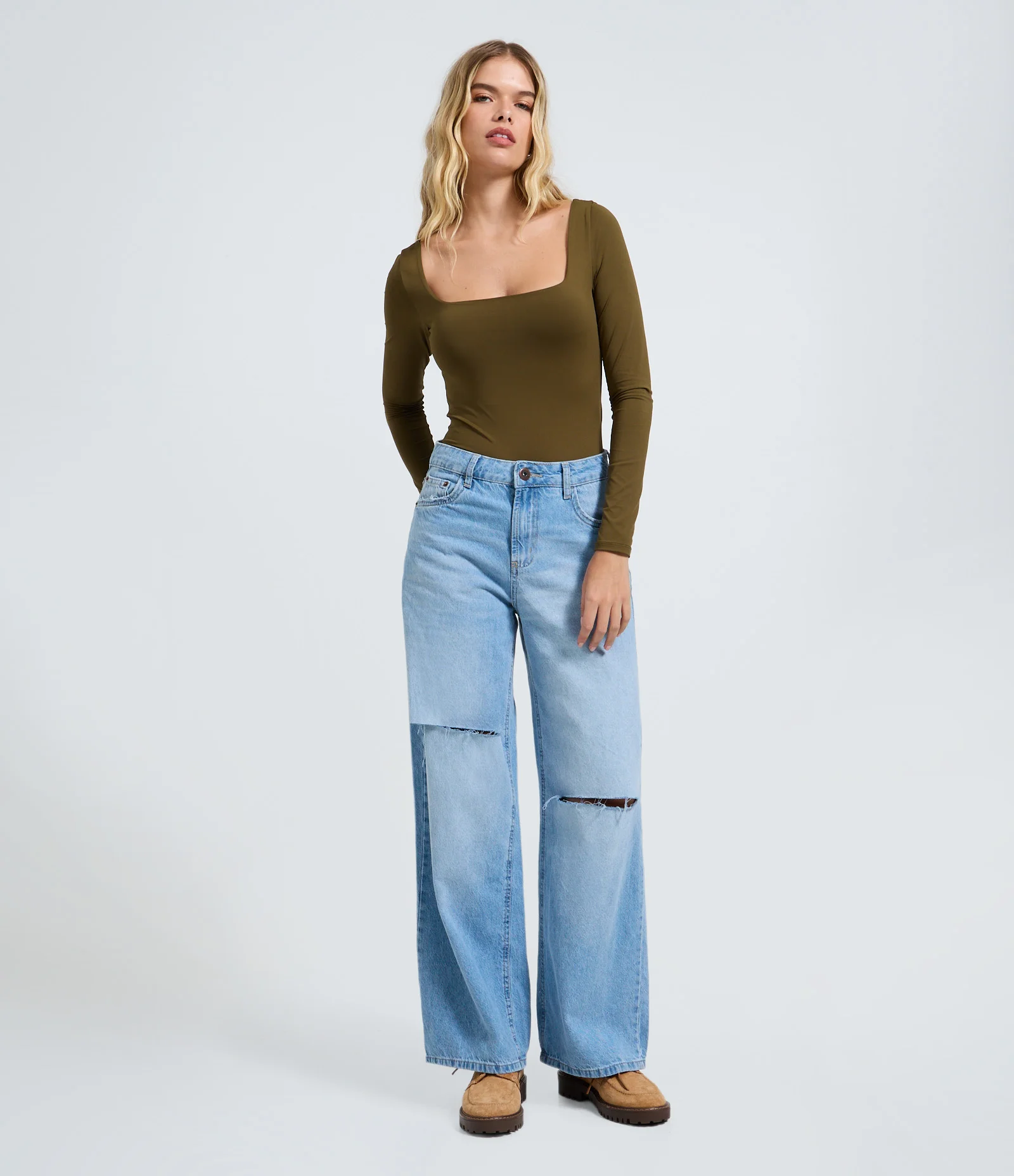 Body Manga Longa em Microfibra com Decote Quadrado Verde 2