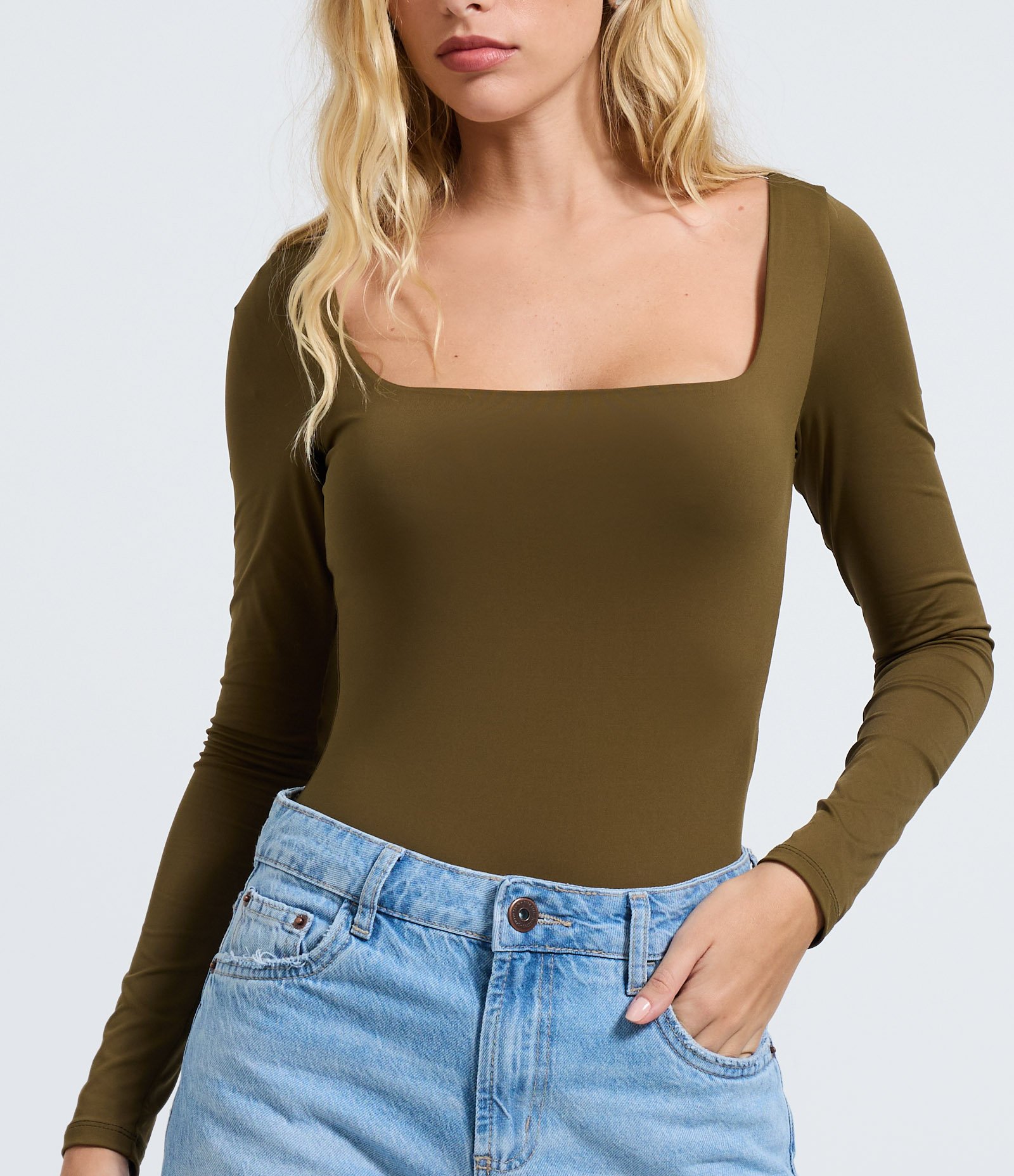 Body Manga Longa em Microfibra com Decote Quadrado Verde 3