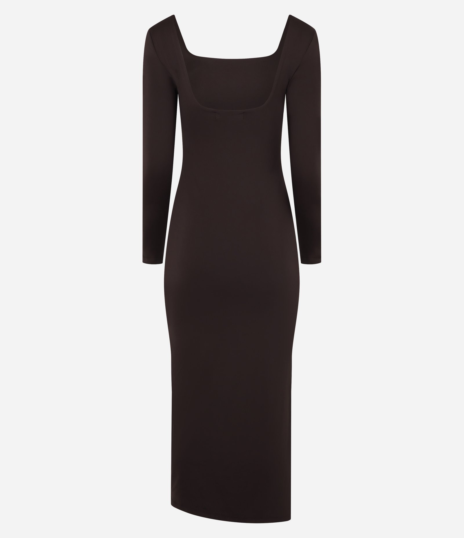 Vestido Midi em Microfibra com Decote Quadrado e Manga Longa Marrom 6
