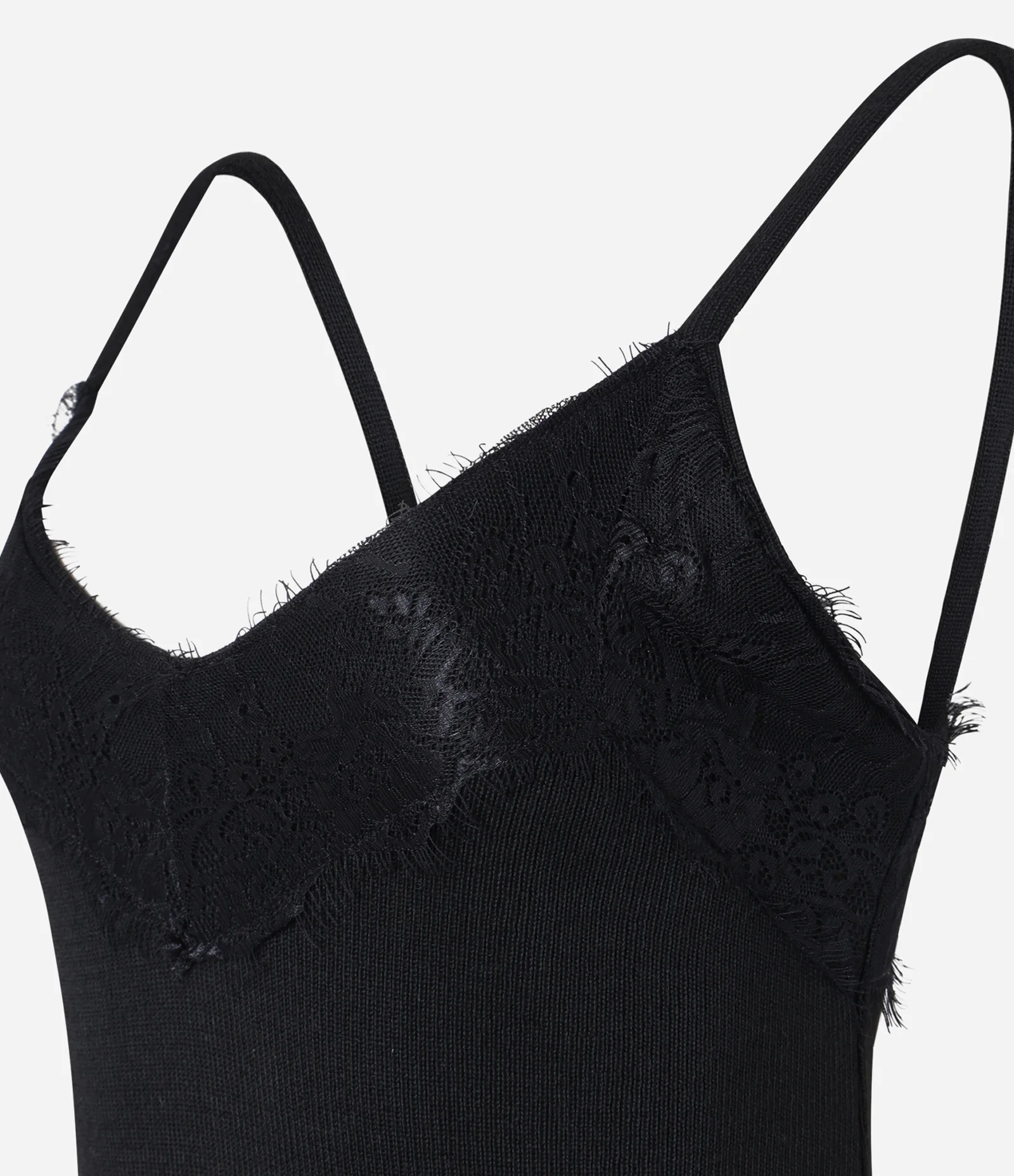 Vestido Curto de Alcinha em Tricô com Renda no Decote Preto 2