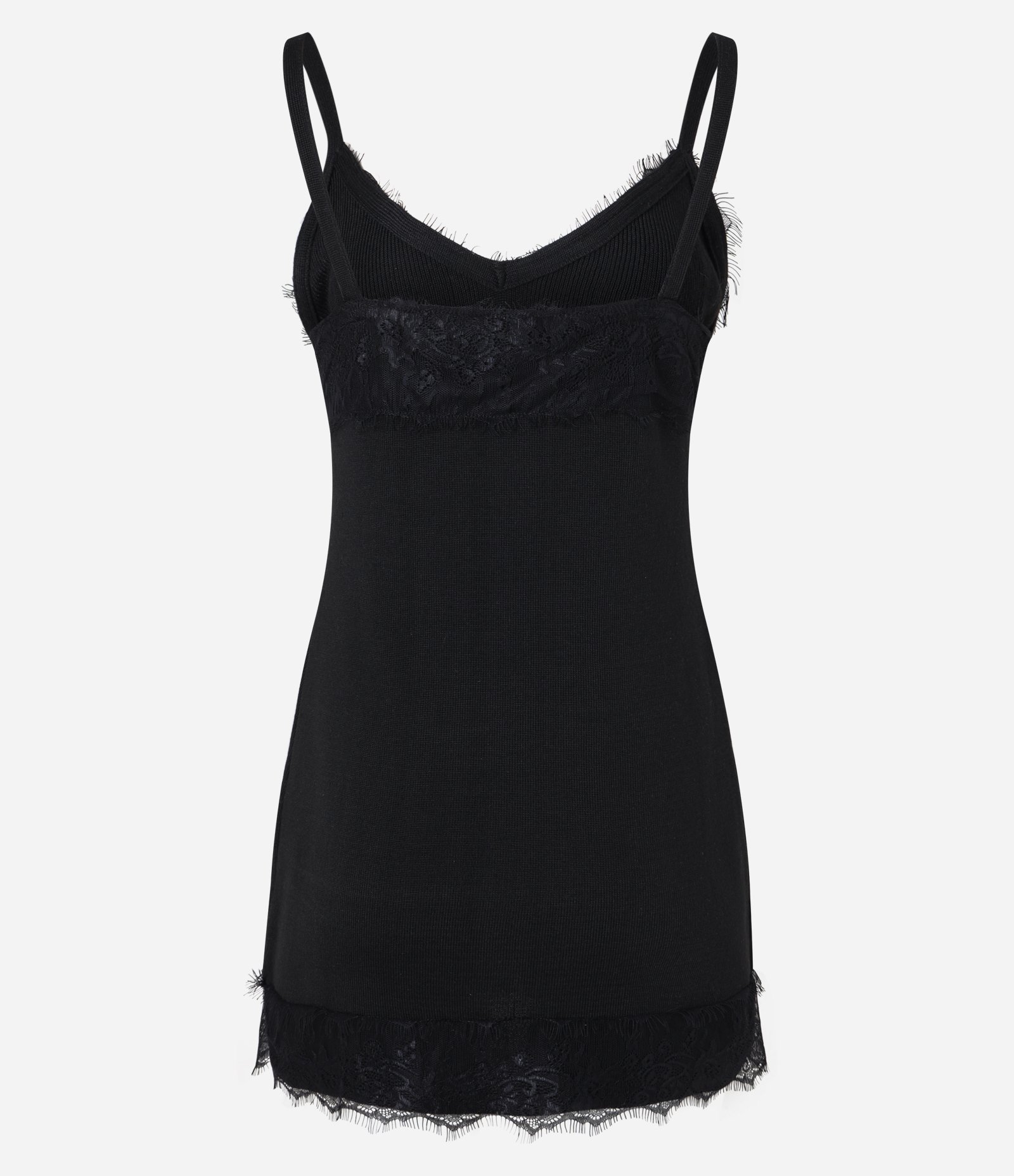 Vestido Curto de Alcinha em Tricô com Renda no Decote Preto 3