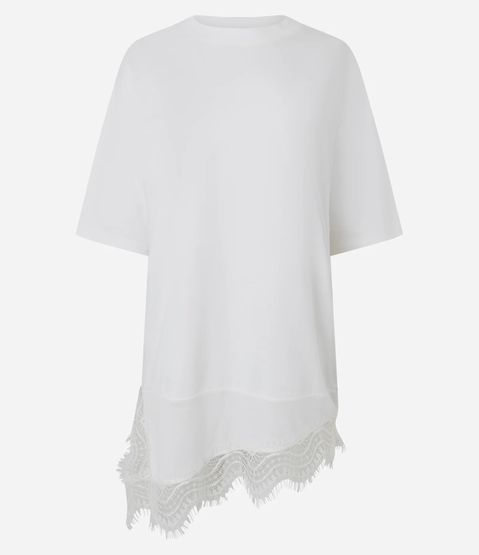 Camiseta Oversized em Algodão com Barra Assimétrica em Renda Branco 1