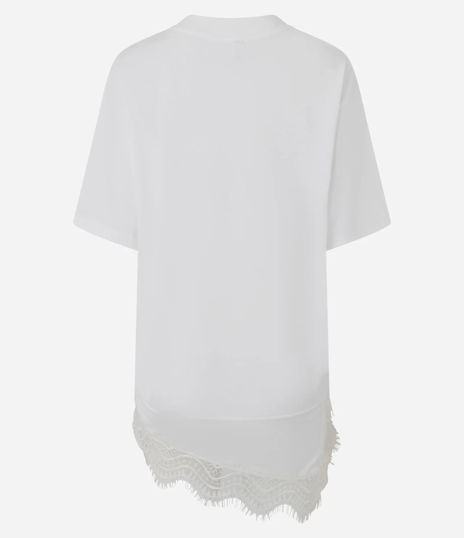 Camiseta Oversized em Algodão com Barra Assimétrica em Renda Branco 2