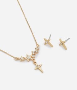 Conjunto de Colar e Brincos com Aplicação de Strass