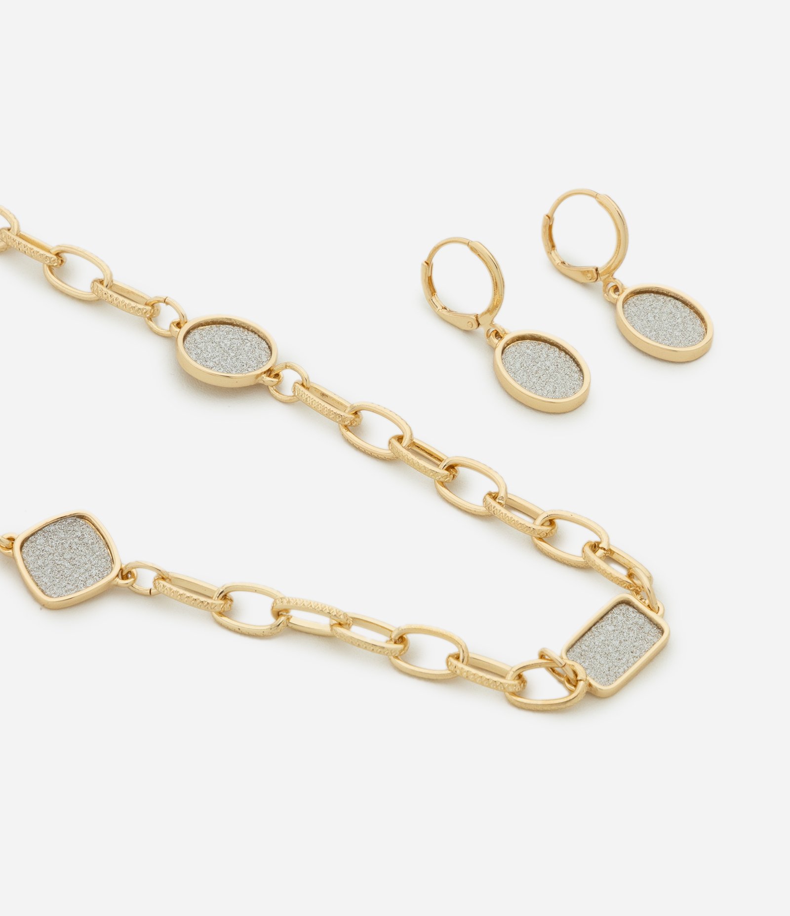 Conjunto de Colar Longo e Brincos com Revestimento Brilhante Dourado 1