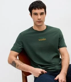 Camiseta Manga Curta com Bordado Samba