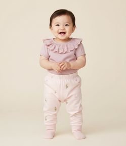 Calça Infantil em Sarja com Bordado Floral – Tam 3 a 18 Meses