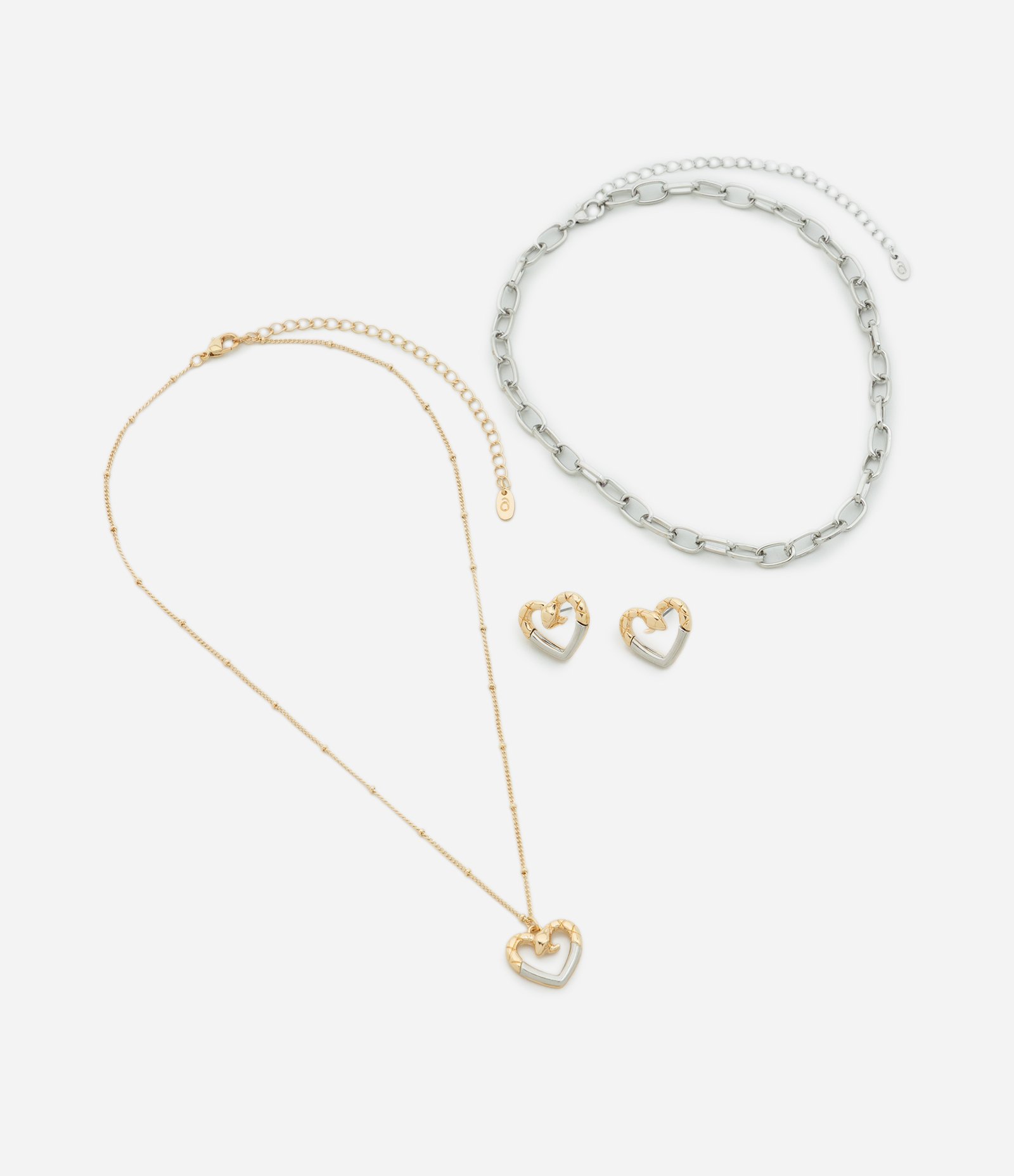 Conjunto de Colar Camadas e Brincos com Pingente de Coração Multicores 2
